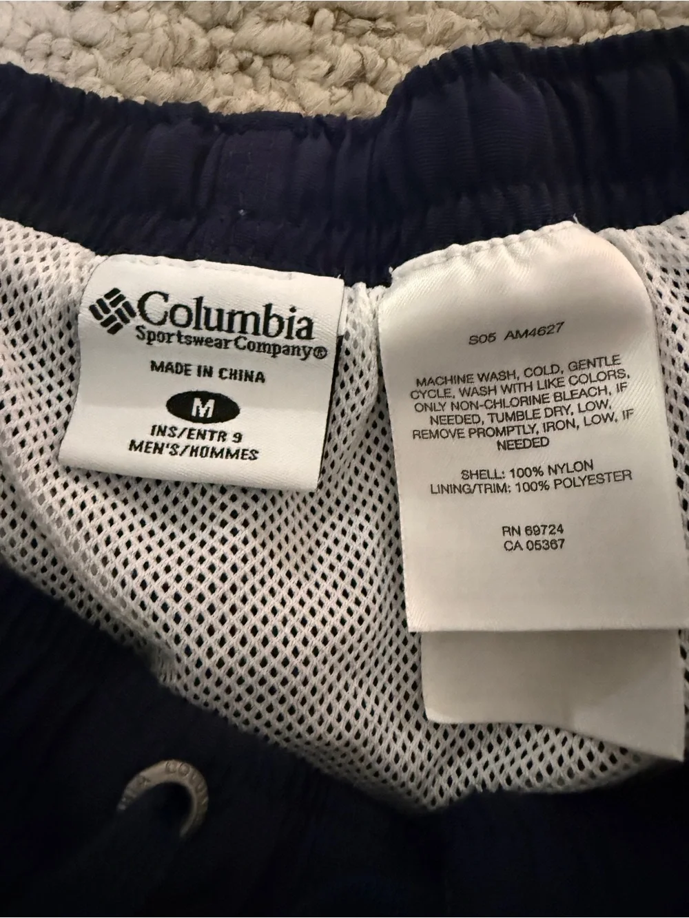 Columbia Mens Medium Navy Blue Cargo Nylon Swim Trunks Board Shorts AM4627